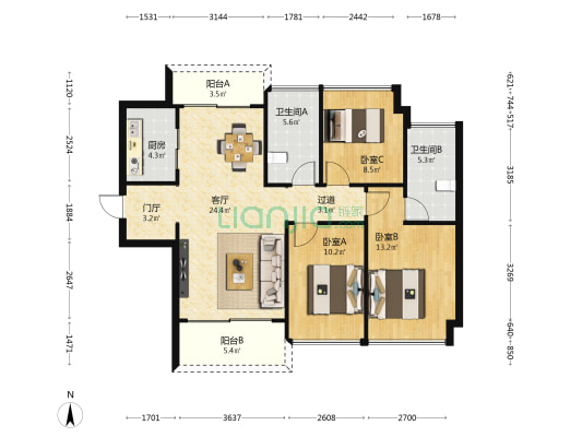 中洲城邦 3室1厅2卫 103平方