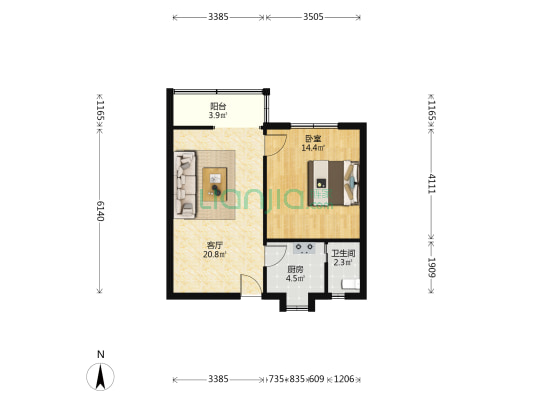 槐树街41号 1室1厅1卫 55平方