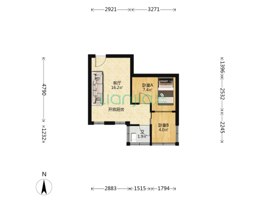 环境辐射监测中心宿舍 2室1厅1卫 32平方