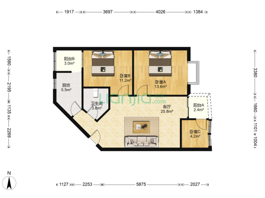 逸静花园 3室1厅1卫 82平方