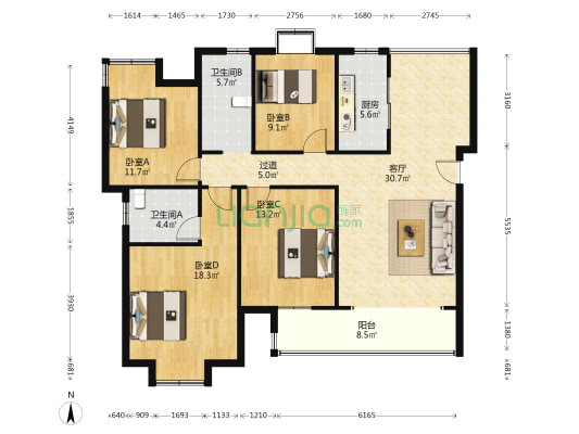 西湖景城 4室1厅2卫 139平方