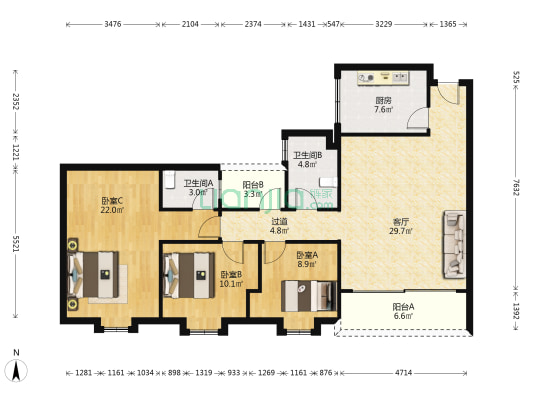 景鸿楼 3室1厅2卫 111平方