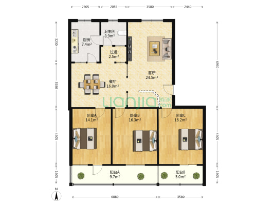 三教堂街 3室2厅1卫 186平方