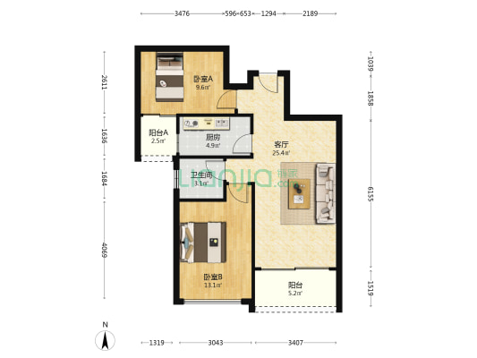 合生时代城 2室1厅1卫 80平方