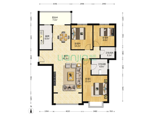 金景苑 3室1厅2卫 141平方