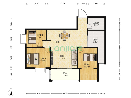 金马悦城 3室1厅1卫 106平方