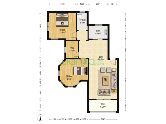 海景花园北区 3室1厅1卫 96平方