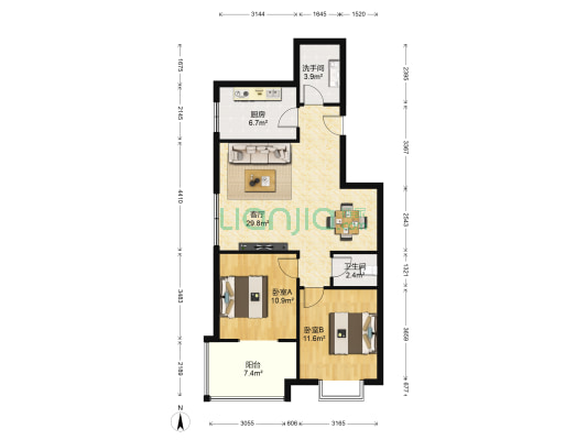 凤凰城 2室1厅2卫 92平方