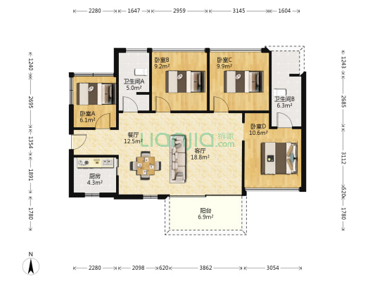 嘉霖骏禧一期 4室2厅2卫 99平方