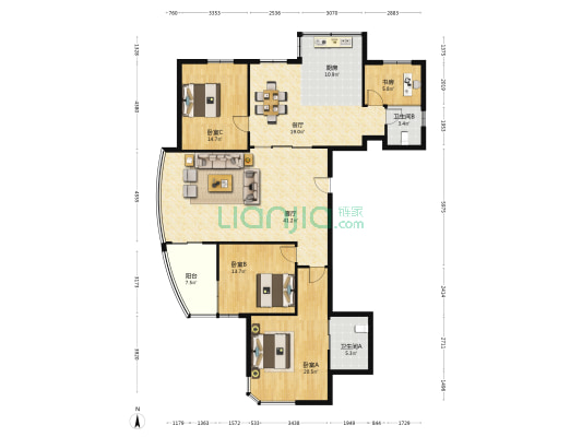百合景苑 4室2厅2卫 186平方
