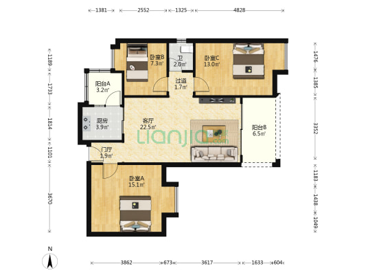 盛南·儒雅居 3室1厅1卫 90平方