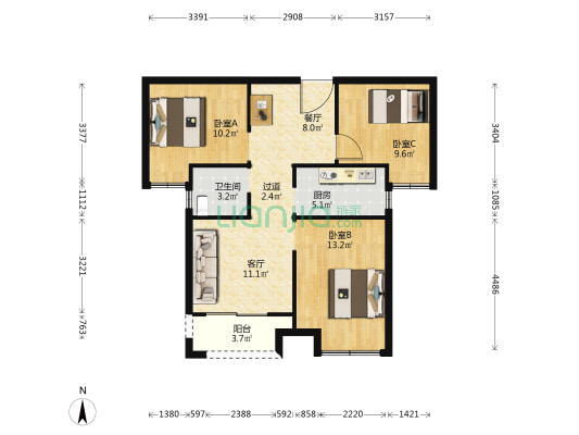 翠园熙和苑 3室2厅1卫 88平方