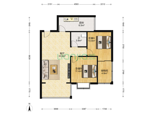 丽都滨河三期 2室1厅1卫 82平方
