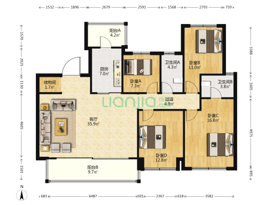 首开龙湖景粼玖序一期 4室1厅2卫 145平方