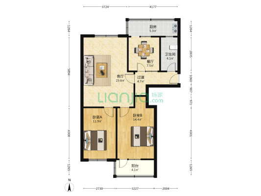 东风街7号院 2室2厅1卫 83平方