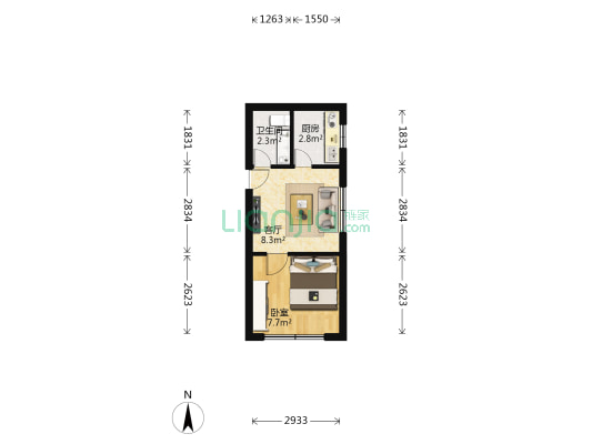 龙城花园 1室1厅1卫 34平方