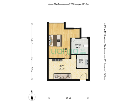 鸿铭中心 1室1厅1卫 55平方