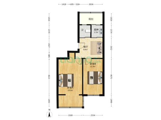 长拖职工宿舍 2室1厅1卫 60平方