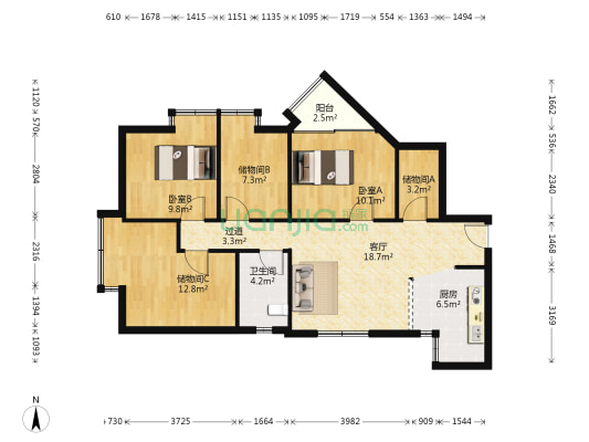 云峰花园 2室1厅1卫 105平方