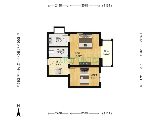 红旗村六号院 2室1厅1卫 49平方