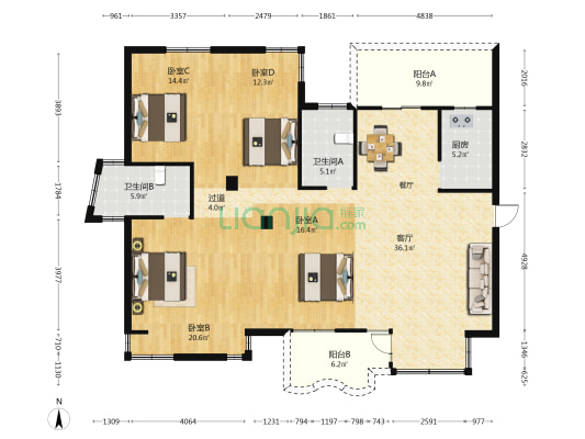 云亩天朗一期七星岛 4室1厅2卫 167平方