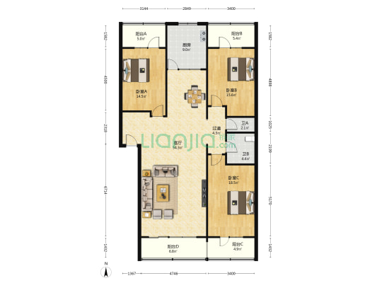 工行省分行营业部（庆阳路） 3室1厅2卫 132平方