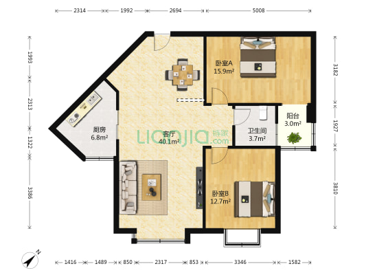 绿色家园 2室1厅1卫 107平方