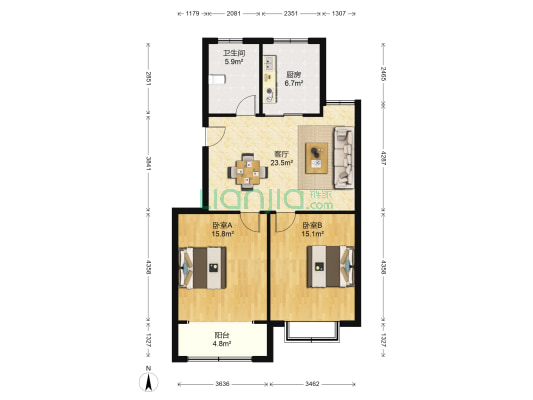 海韵花苑 2室1厅1卫 87平方