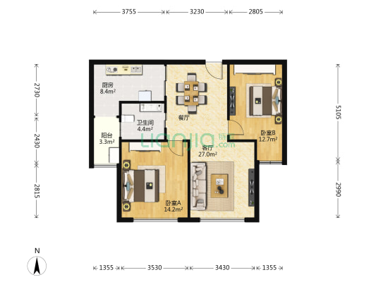 大众河滨大厦 2室1厅1卫 99平方