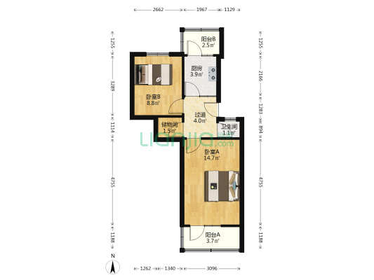 北坊巷小区 2室0厅1卫 47平方