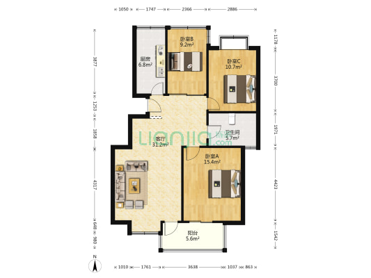 云锦美地汇锦苑 3室1厅1卫 102平方