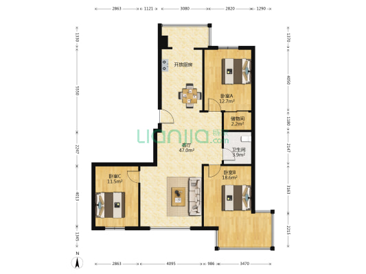 和皇家园一期 3室1厅1卫 128平方