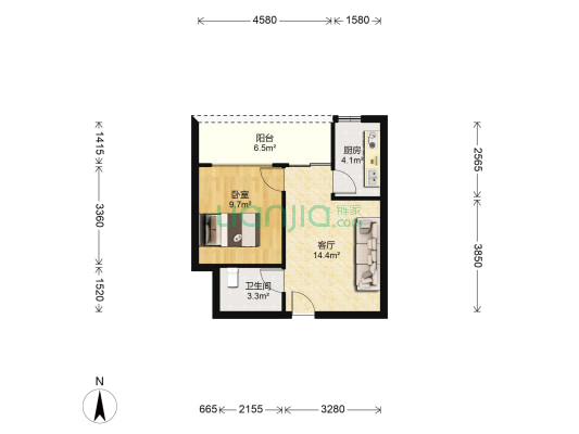丽影华庭C区 1室1厅1卫 49平方