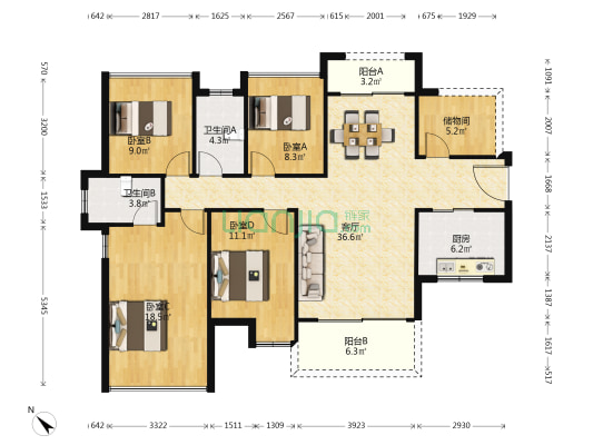 五矿哈施塔特 4室1厅2卫 140平方