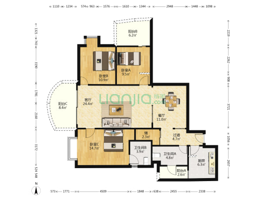 金豪嘉苑 3室2厅2卫 133平方