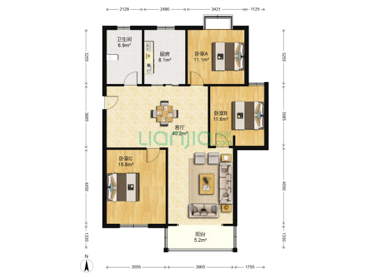 新丰苑小区 3室1厅1卫 120平方