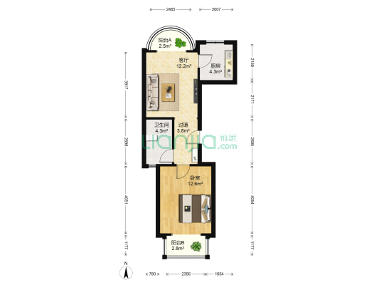 宏基钻石城 1室1厅1卫 68平方