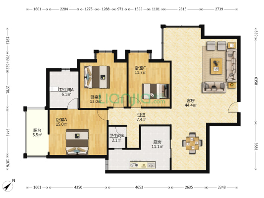 商业街 3室1厅2卫 139平方