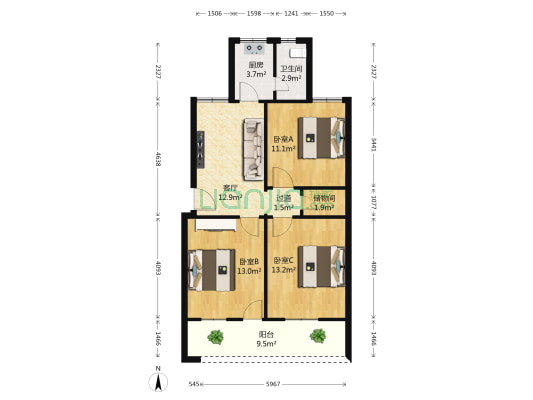 二商业局宿舍 3室1厅1卫 80平方
