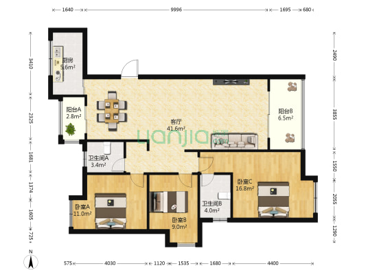 朗贤·奥特莱斯小镇 3室1厅2卫 114平方