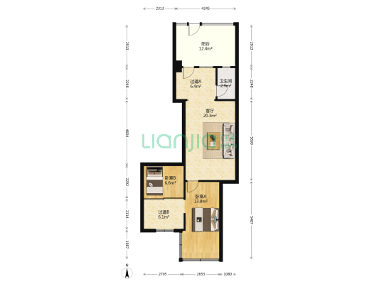 西二道街25号 2室1厅1卫 67平方