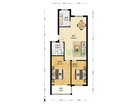 百通重庆花园 2室1厅1卫 83平方
