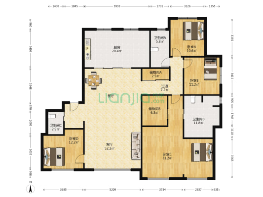 雅颂阁 4室1厅3卫 243平方