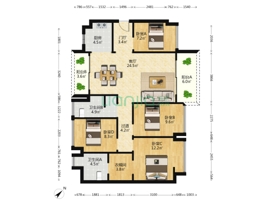 华富村 4室1厅2卫 124平方