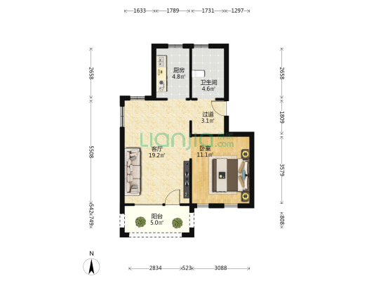 仙家寨馨苑B区 1室1厅1卫 62平方