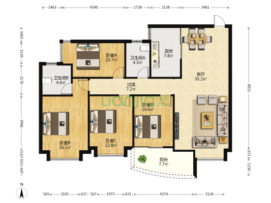 广西区劳教局民警职工宿舍 4室1厅2卫 142平方
