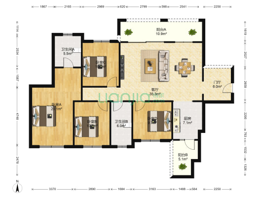 彰泰城市一号 4室1厅2卫 130平方