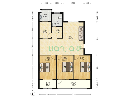 河南财政税务高等专科学校家属院 3室1厅1卫 115平方