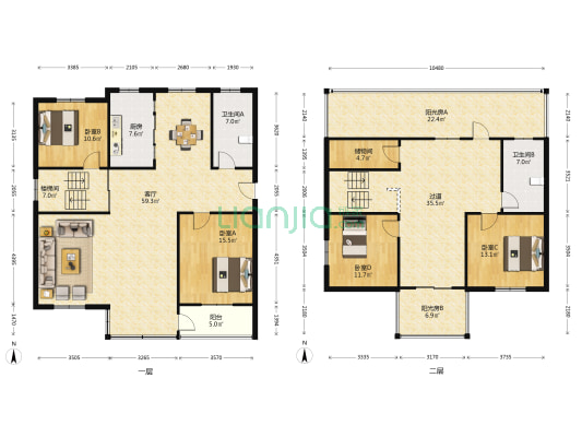 梁丰花园（花园浜南村） 4室1厅2卫 233平方