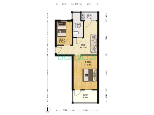 东门街140至148号双号 2室1厅1卫 52平方